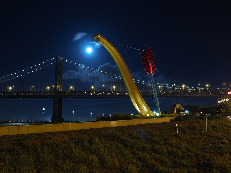 Cupid's Span with Bay Bridge and moon in background